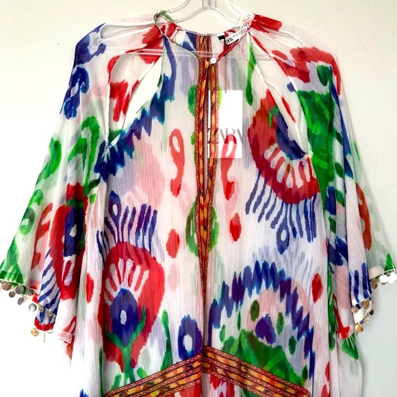 New Zara Printed Kaftan Dress Cover Up - Picture 9 of 15